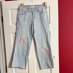 Abercrombie Kids Light Blue Jeans with Pink Bow Details